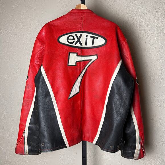 Vintage Pirelli Exit 7 Size 54 XXL Tru Fit Real Leather Red Racing Jacket - Picture 5 of 7